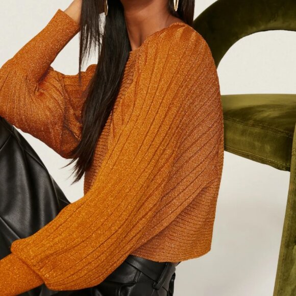 Esteban Cortazar Collective Shimmer Knit Sweater in orange size medium - Picture 3 of 8